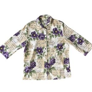 Alison Daley Floral Print Button Down Blouse.  Size 14. 46” Bust 27” Length
